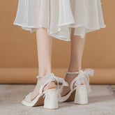 Tacones Mary de perla con plataforma gruesa de verano para mujer